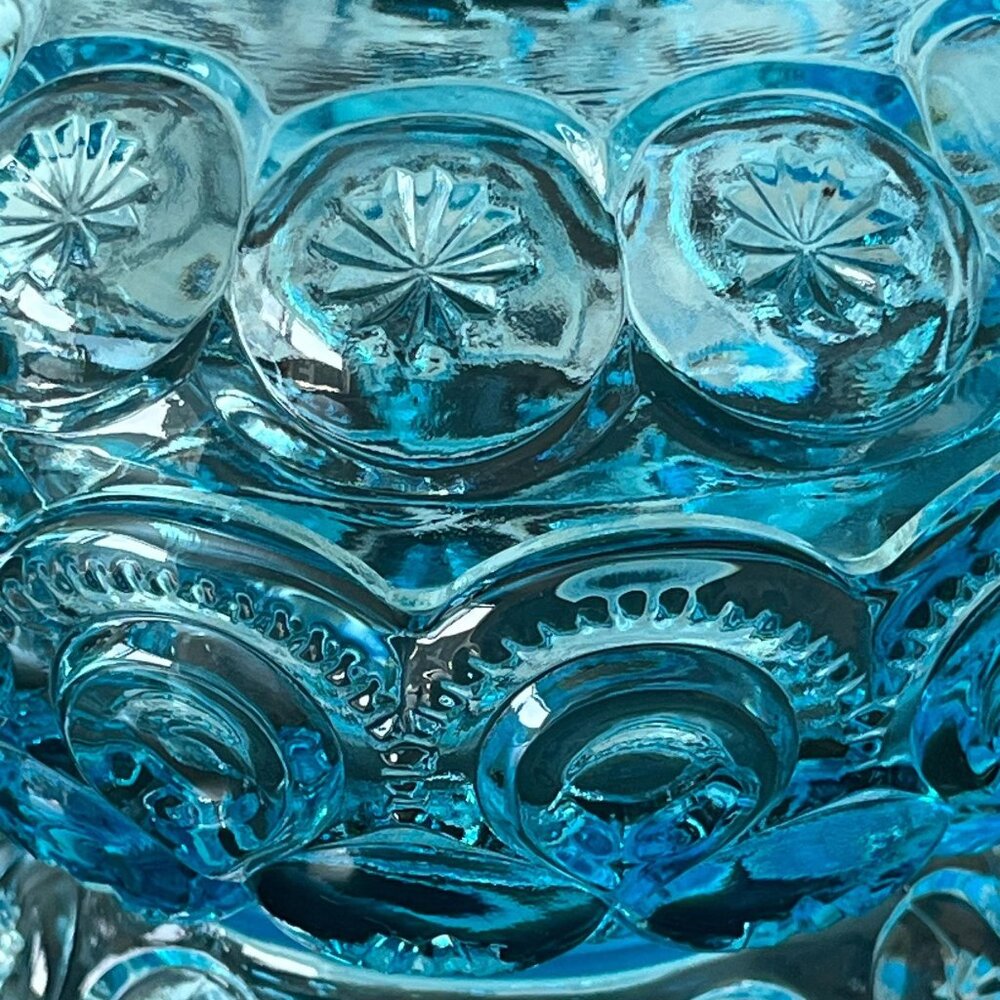 Westmoreland Glass Covered Candy Dish // Moon and Stars Pattern // Aqua Blue - Picture 2 of 9